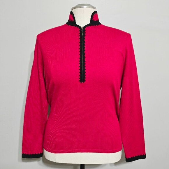 AK Anne Klein Sweater XL Womens Black Red Color Blocked  Trim Classic Preppy - Picture 1 of 12